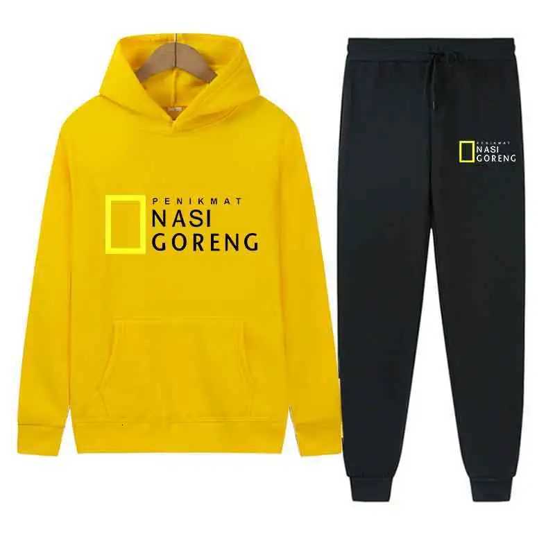 Autumn Men Gray Blue Casual 2PC Sets Trend Hoodie Tops Slim Pants Warm Sweatshirts Street Fashion Concise Printed Sports Suit W251110