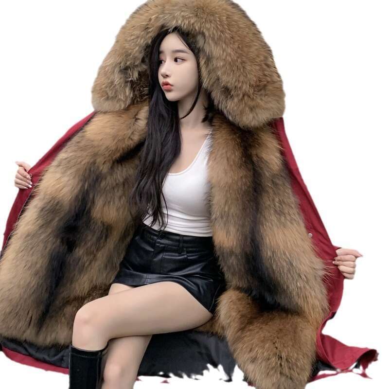 with Inner Women's New Parka Detachable Fur, Large Size Long Faux Fur Coat , , ,
