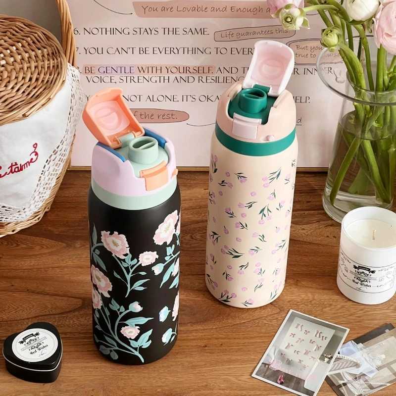 Fashionable cup 32oz Stainless Steel Thermos Water Bottle Cute Travel Vacuum Flasks Thermal Cup With Straw Sports Gym Water Bottle For Wan Y251110