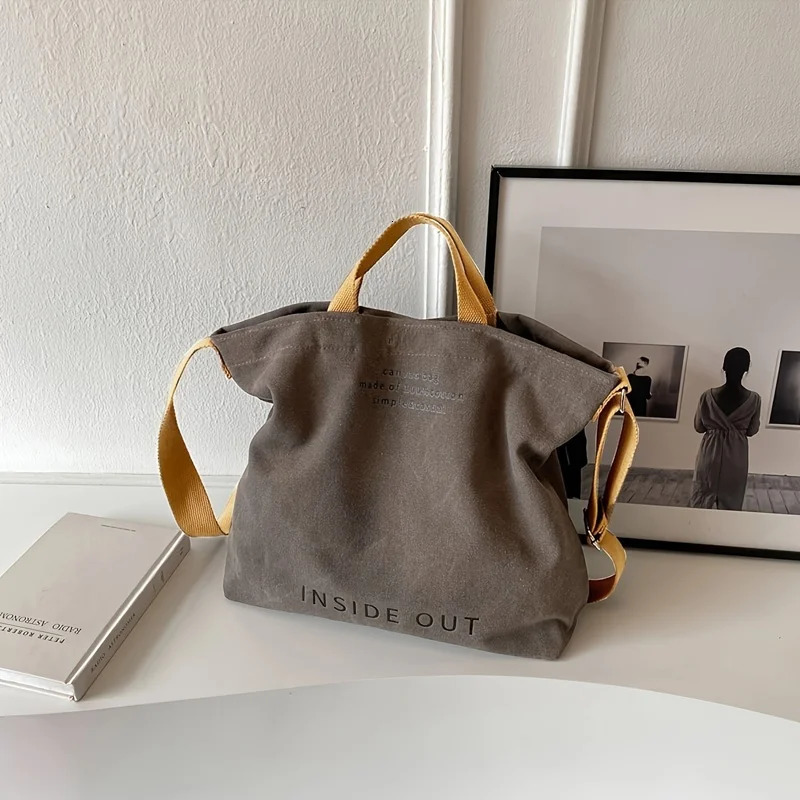 Brown Large Capacity Canvas Tote Bag Gym Shoulder Bag for Sports Travel 1-Pack 251110