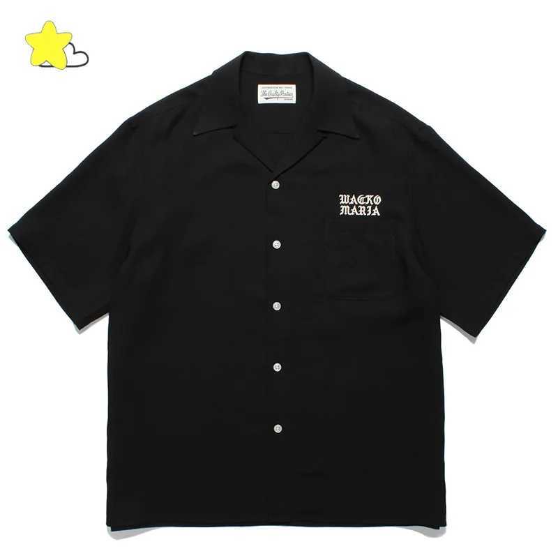 Casual solid color Hawaiian style short sleeved mens classic letter embroidery WACKO MARIA shirt loose top X250410