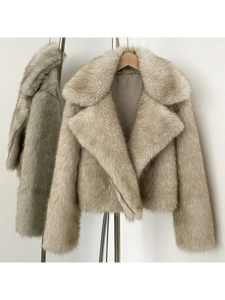 Mumaroho Winter Autumn Women Faux Fur Jacket Coat Solid Khaki Long Sleeve Thick Warm Outwear Fluffy For 251110