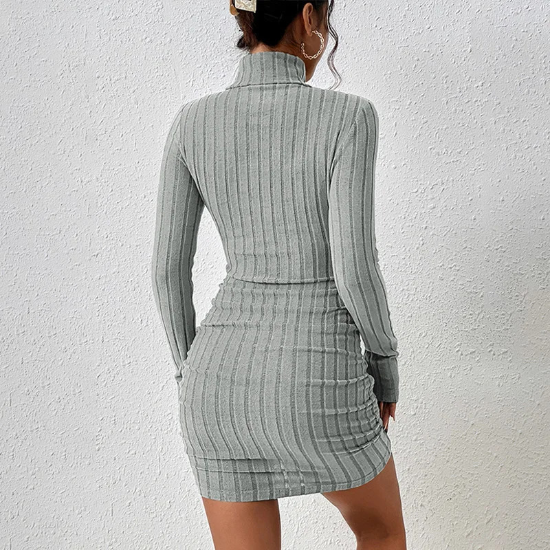 Autumn Winter Dresses Women Long Sleeves Turtleneck Solid Sexy Bodycon Sheath Mini Dress Club Elegant Party Knitted 251110
