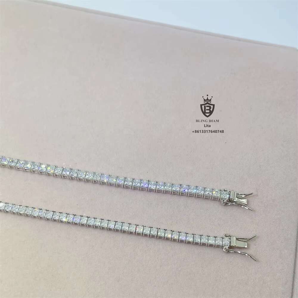 Fashion Hip Hop Small Size square 3*3mm 925 Silver Iced Out Tennis Necklace Tennis Bracelet