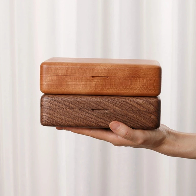 R2LE Portable Flannelette Jewelry Storage Box High-end Luxurious Black Walnut Vintage Necklace Earrings Portable Travel Case 250409
