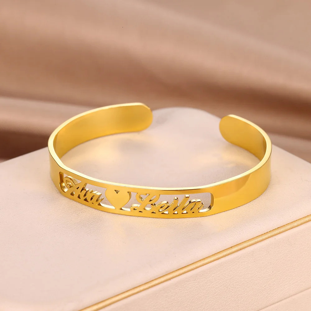 Customized Name Bracelet Mens Gold Stainless Steel Open Bracelet Hip Hop Party Jewelry Couple Gift 250408