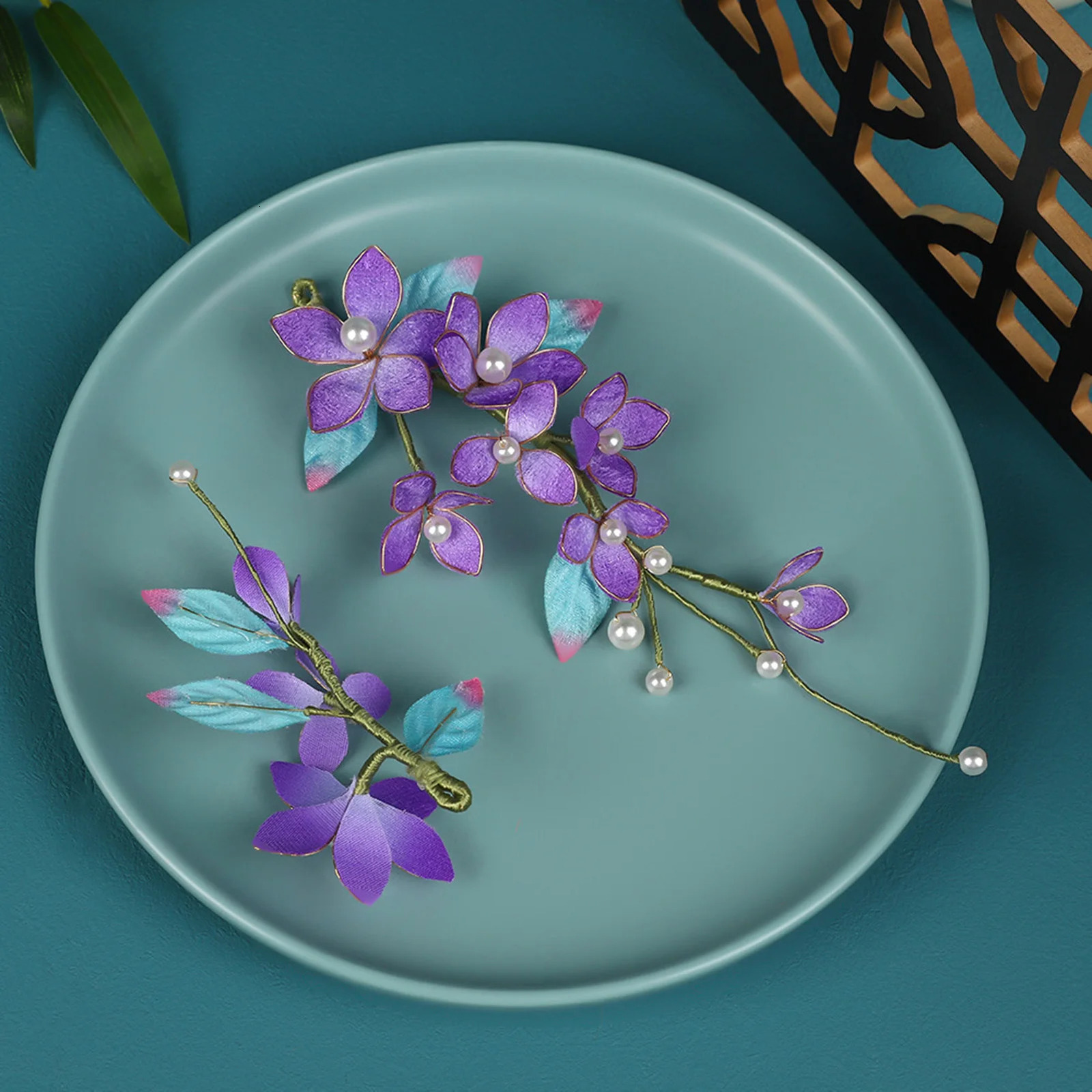 1 pair of retro hair clips Chinese wedding hair accessories purple flower hair clips 250409