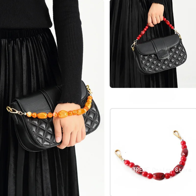 Woman Bag Accessory Black Beige Red Acrylic Resin Beads Parts Handcrafted Wristband Women Replacement Bag Handle Chain 251110