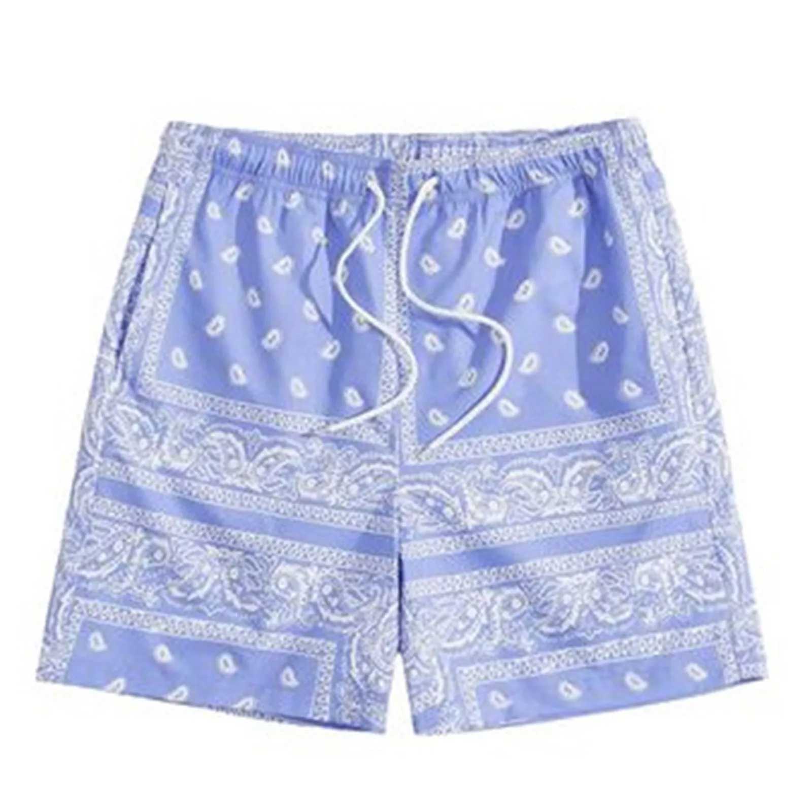 Boho Paisley Print mens beach shorts Vinatge high waisted brushed wide leg shorts plus size loose casual mens summer pants X250410