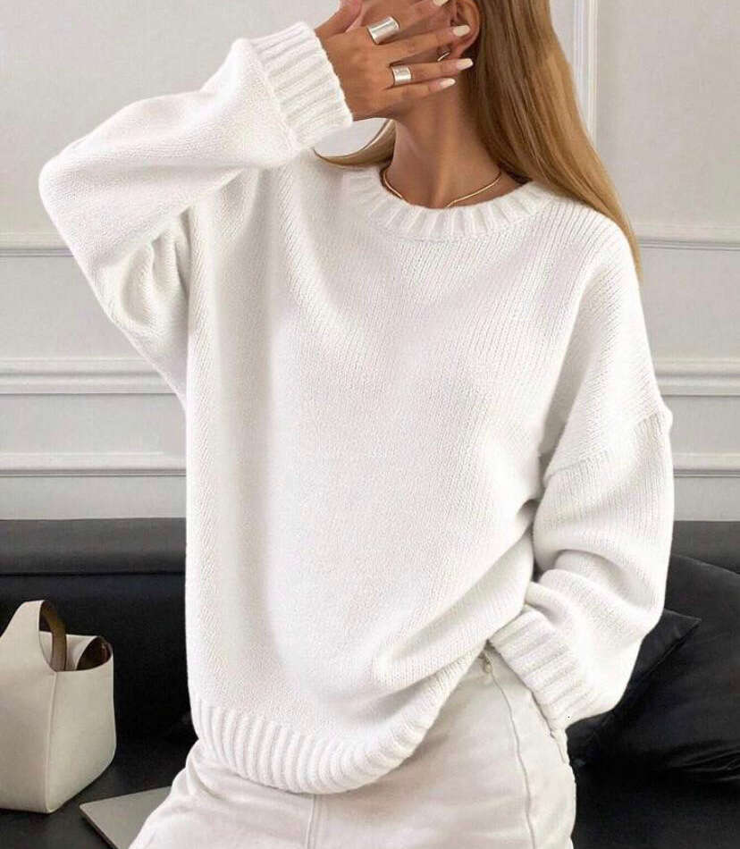 Lazy Style Foreign Trade Round Neck Thickened Solid Color Knitted Women Autumn Winter European Goods Pullover Long Sleeve Sweater Top