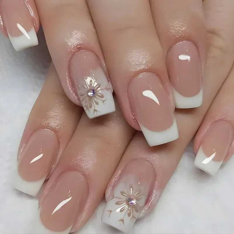 24 pieces of short square fake nail jelly adhesive with flashing gradient design fully covered and pressed with fake nails detachable new W250410