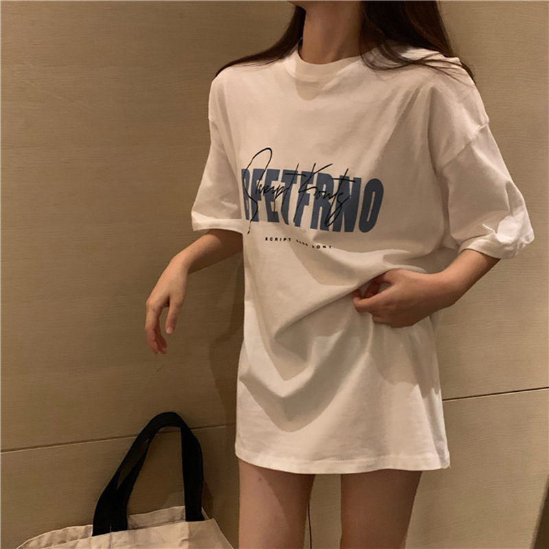 2025S Designer Women S T Shirt White T Shirt For Women In Spring And Summer New Korean Hong Kong Style Printed Student Mid To Long Length Top Base Shi