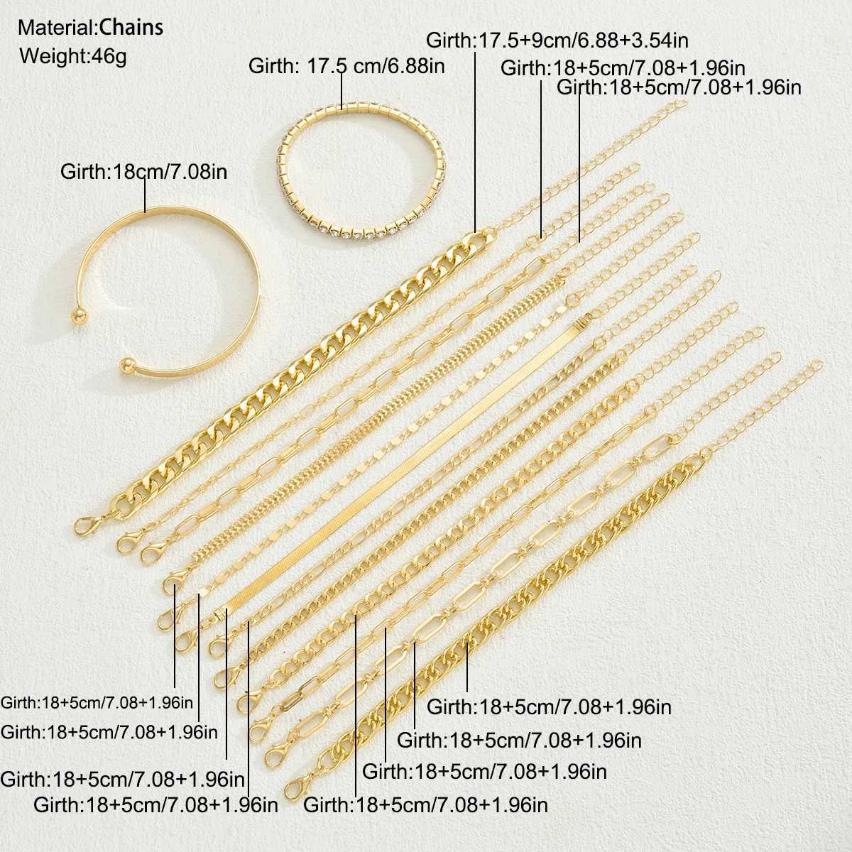 14pcs Elegant Minimalist Multi-Element Metal Chain Bracelet Set Vintage Rhinestone Twist Chain Metal Bracelets For Women JewelryT251110