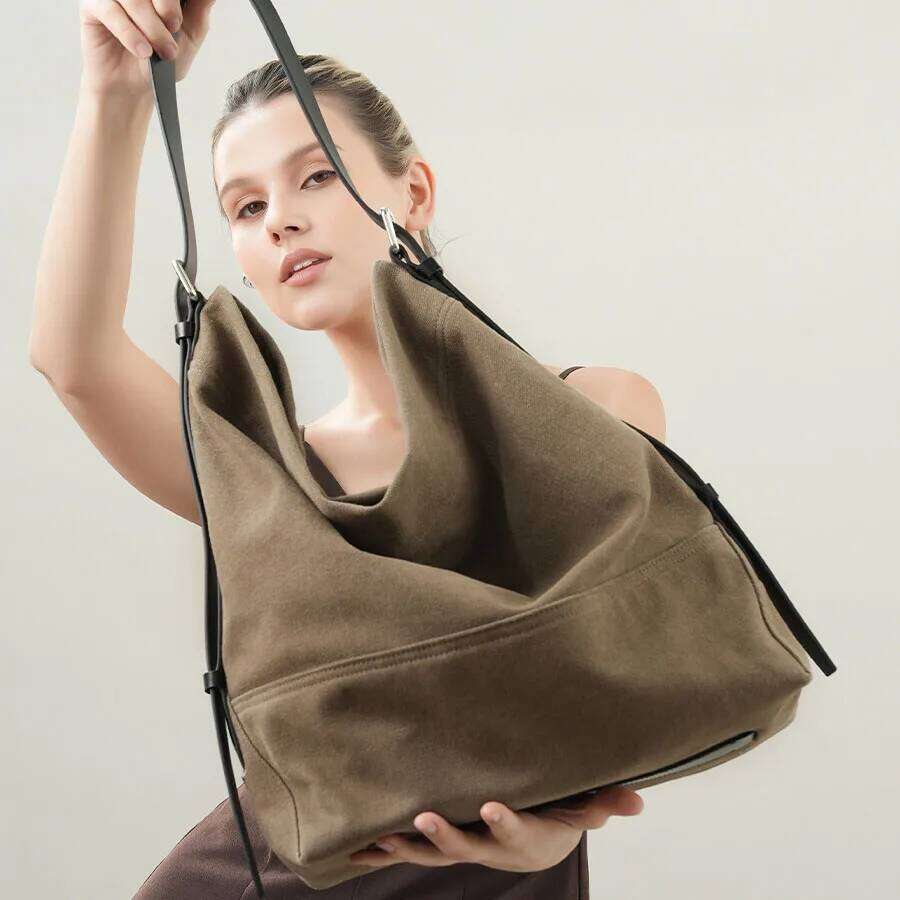 Canvas With Cowhide Straps Tote New Niche Design Vintage Large Capacity Simple And Fashionable Ladies' Shoulder Bag 251110