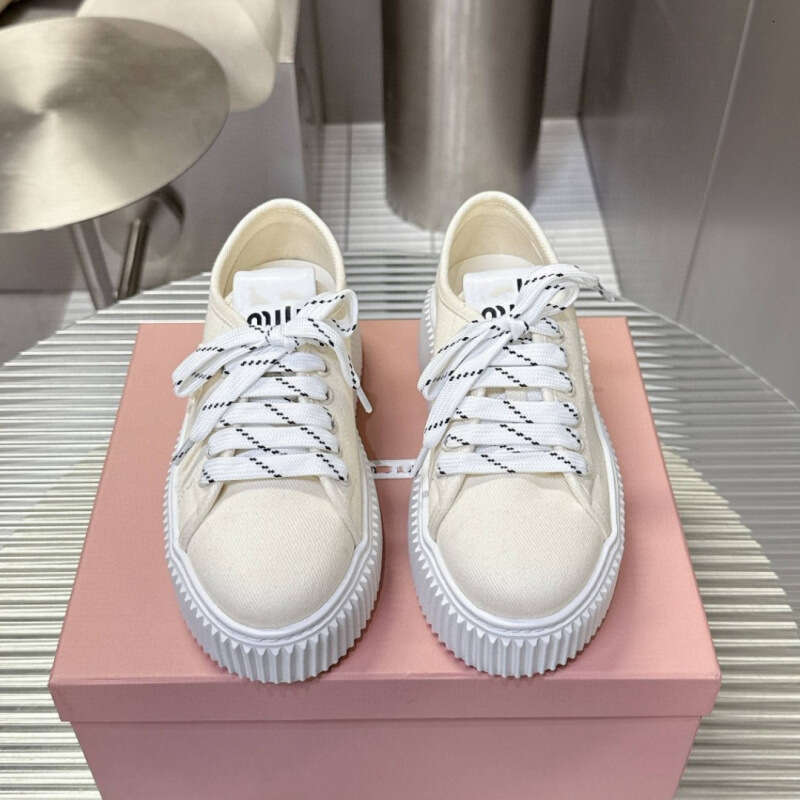 Liu Haocun Same Style Versatile Casual Thick-Soled Height-Increasing Lace-Up Slip-On Lazy Closed-Toe Half Slippers Biscuit Canvas Shoes