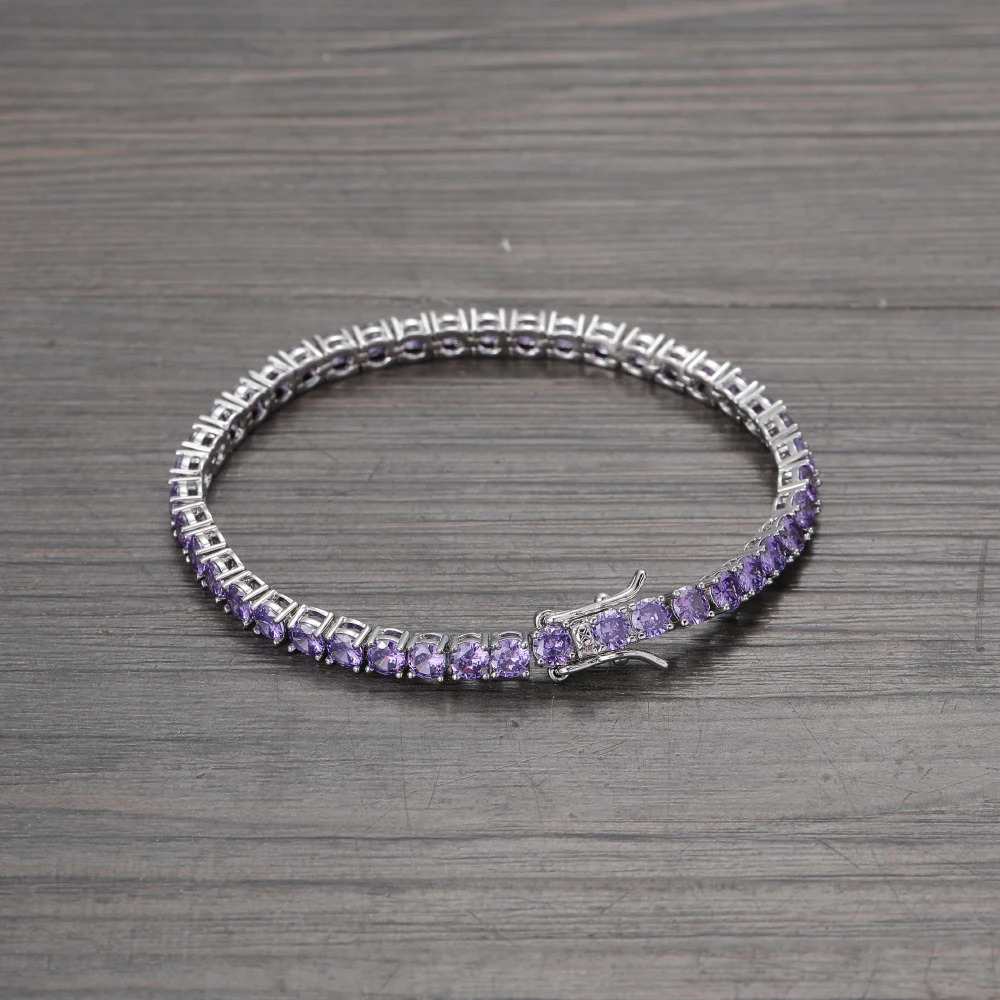 Purple Zircon Fashion 4mm 7inch 8inch Brass tennis Bracelet Hip Hop Iced Out female Jewelry CZ Bracelet BB204 250408
