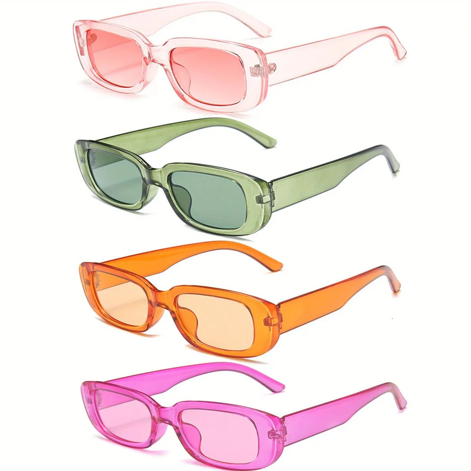 4pieceset rectangular framed sunglasses for women candy colored Y2K fashion retro outdoor glasses UV400 250410
