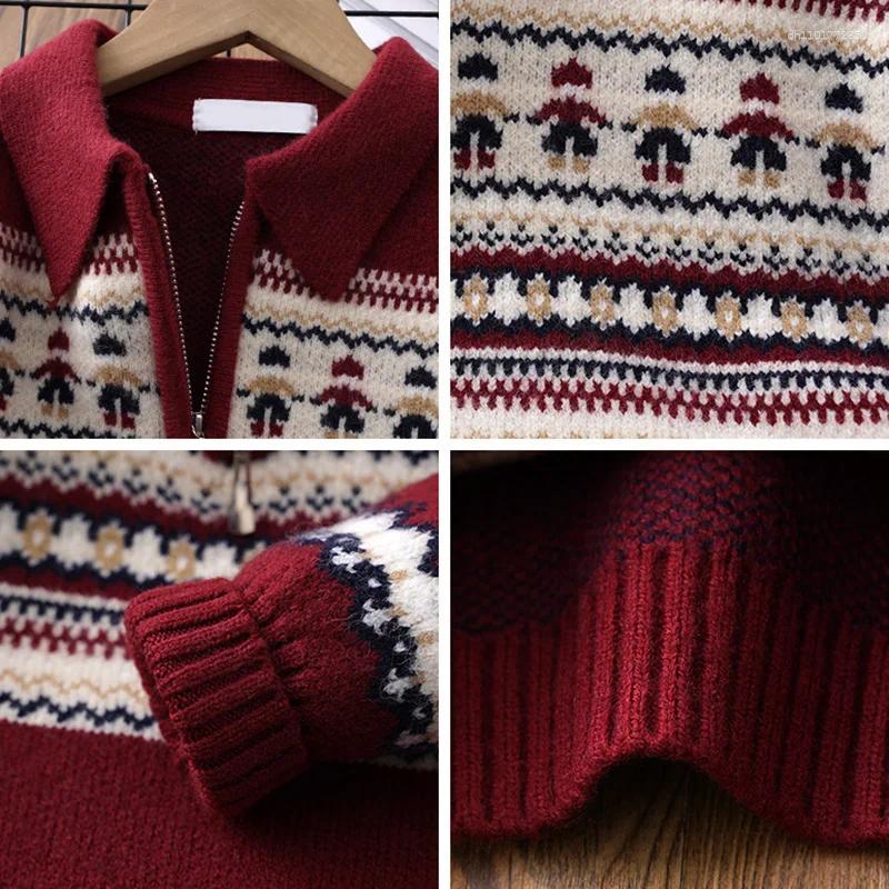 Men's Sweaters Autumn Winter Lapel Zipper Christmas Sweater Knitwear Jumpers Vintage Pattern Personalized Pullover Y2K Male Knit