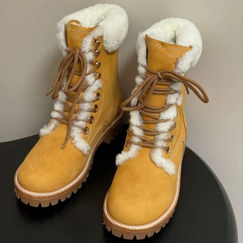 High Version Triumphal Arch Wool Martin Short Boots For Women Genuine Leather British Style Men's Autumn Winter Thick Sole Bumblebee Cotton Shoes