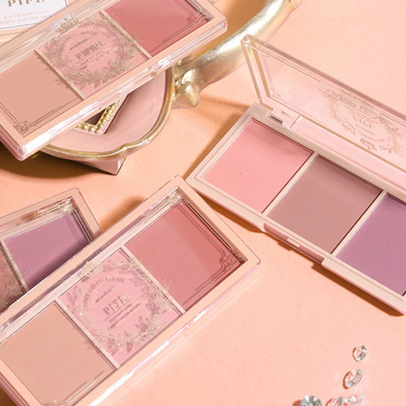 Three color powder blusher nude makeup natural matte milk tea orange persistent red palette 250325