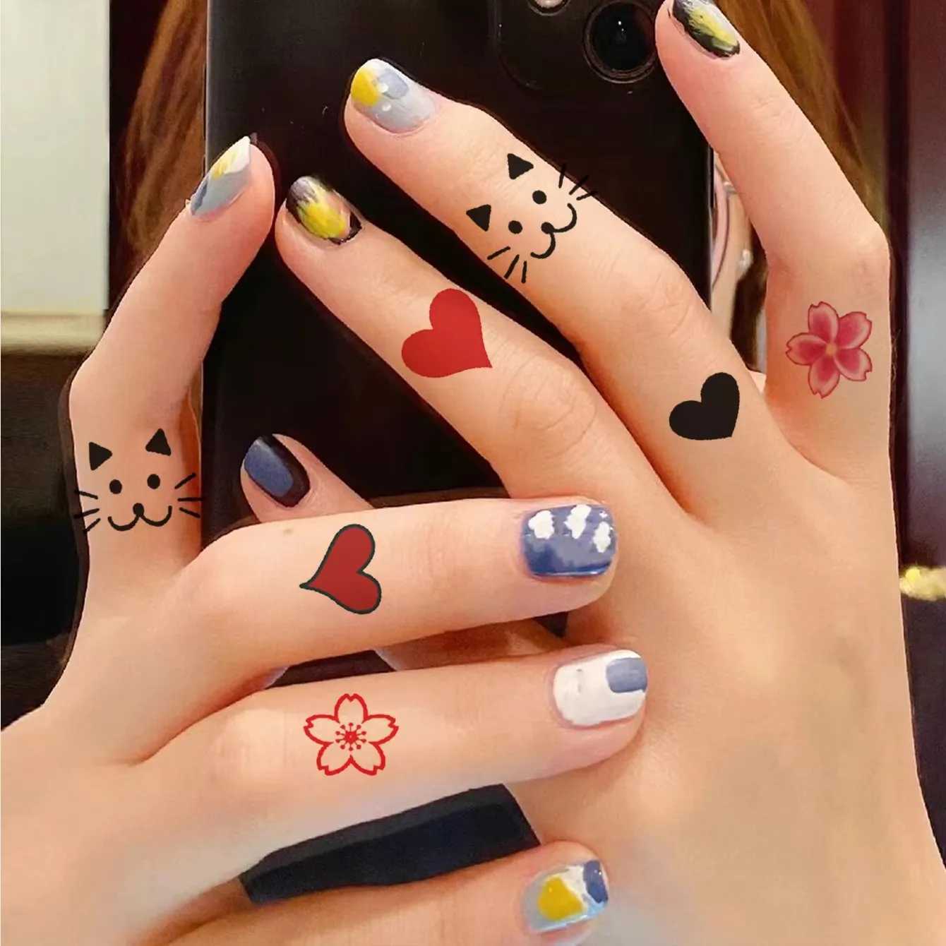 Waterproof temporary tattoo sticker black hand drawn heart-shaped design body art fake tattoo flash tattoo finger wrist ankle female W250410