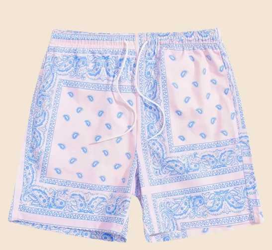 Classic Perris Pattern Beach Shorts for Men Retro Printed Drawstring Board Shorts Vacation Casual Hawaiian Swimwear X250410