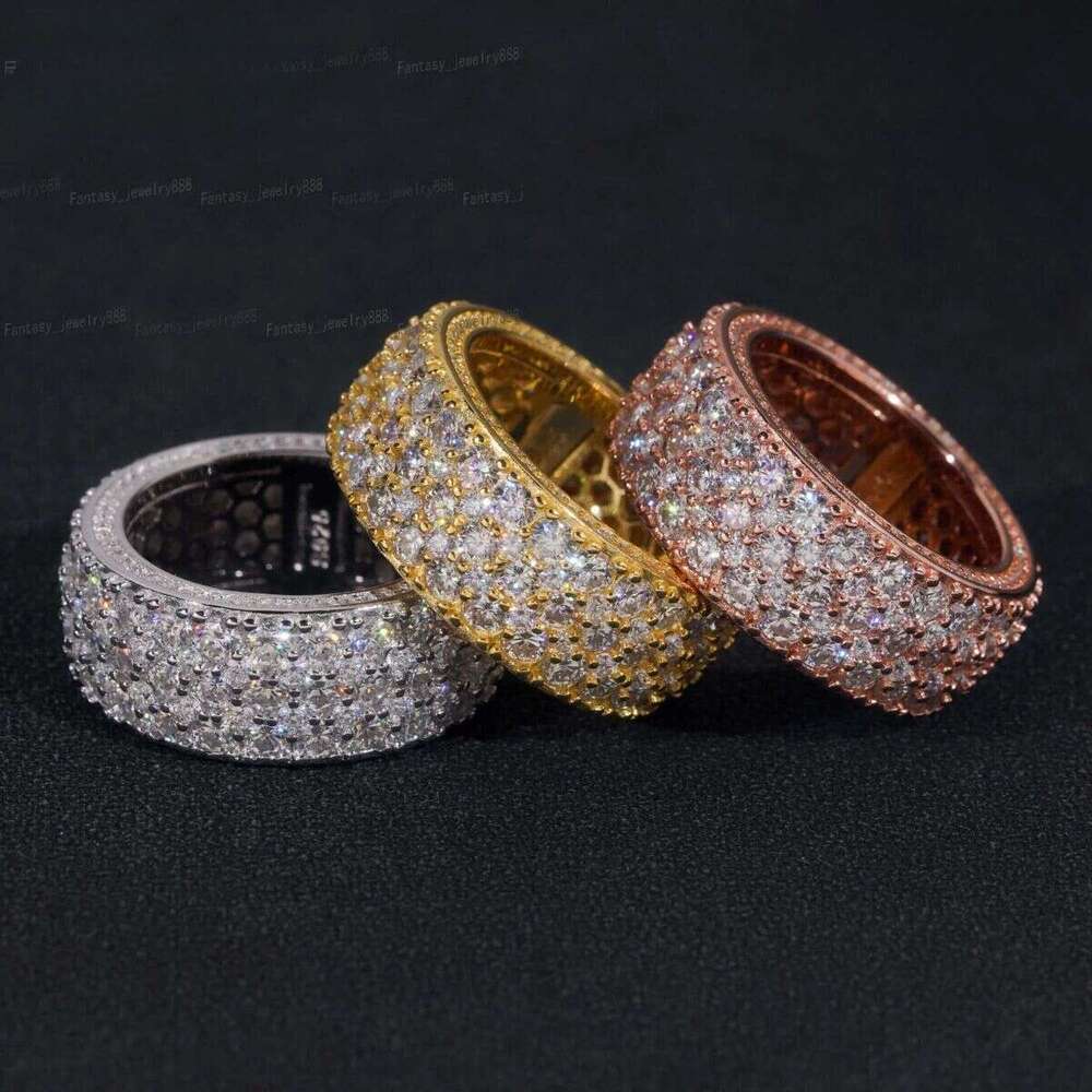 New Design Fully Iced Out Moissanite Dia Sterg Sier Hip Hop Men Eternity Ring