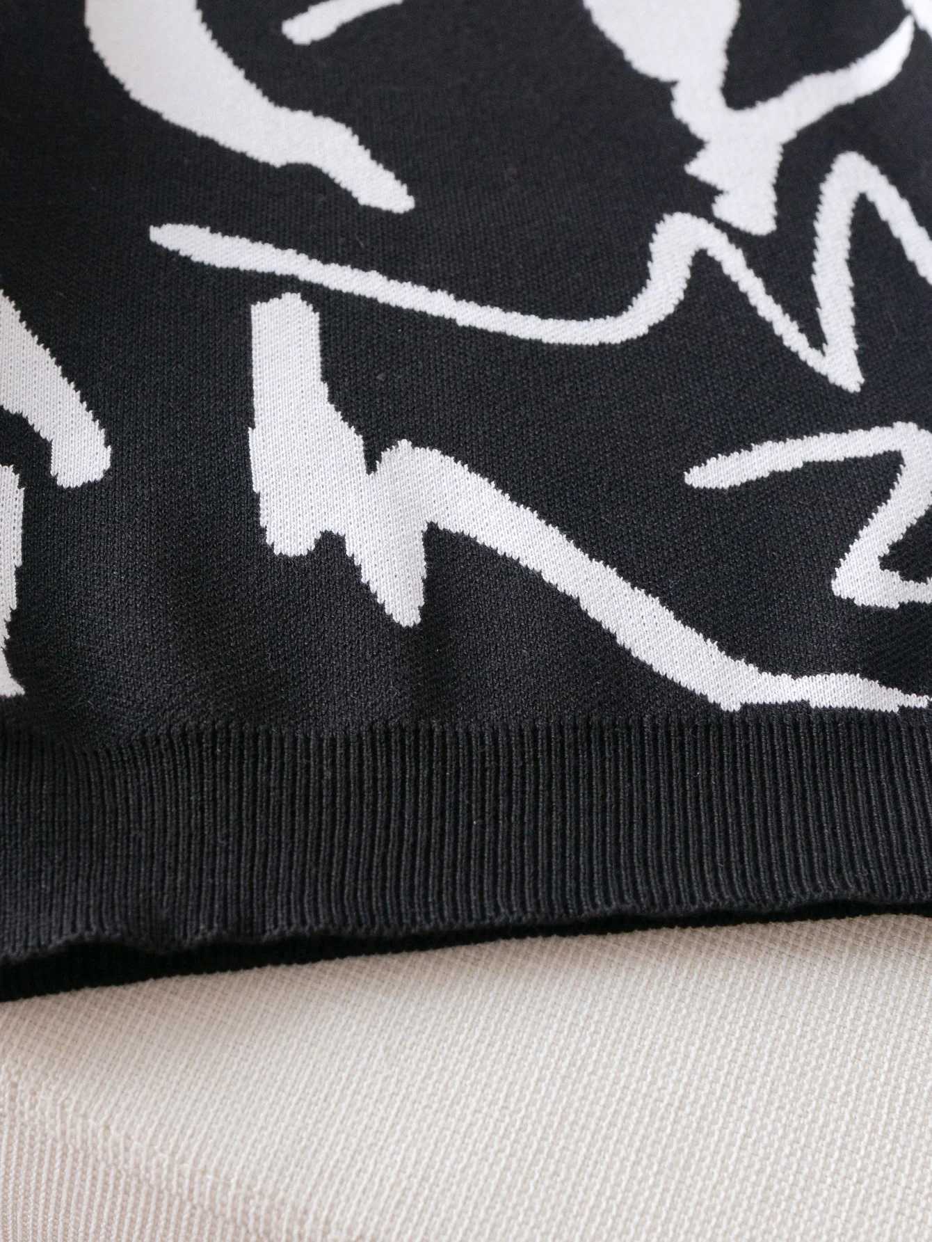 Fashion Boys simple style irregular graffiti sweater knitted pullover suitable for daily leisure in spring autumn and winter Y251110