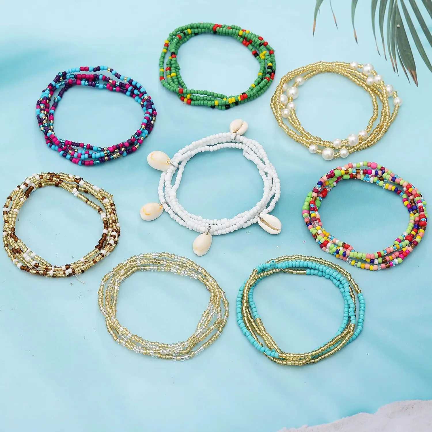 8 pieces of African waist beads suitable for girls elastic laminated belly beads body chain waist bead packaging colorful waist bead jewelry X250410