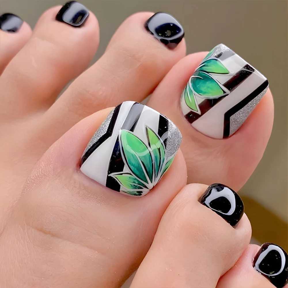 24 pieces of French designed fake toe nail press summer fake nails acrylic reusable nails decorative nails with tool kit W250410