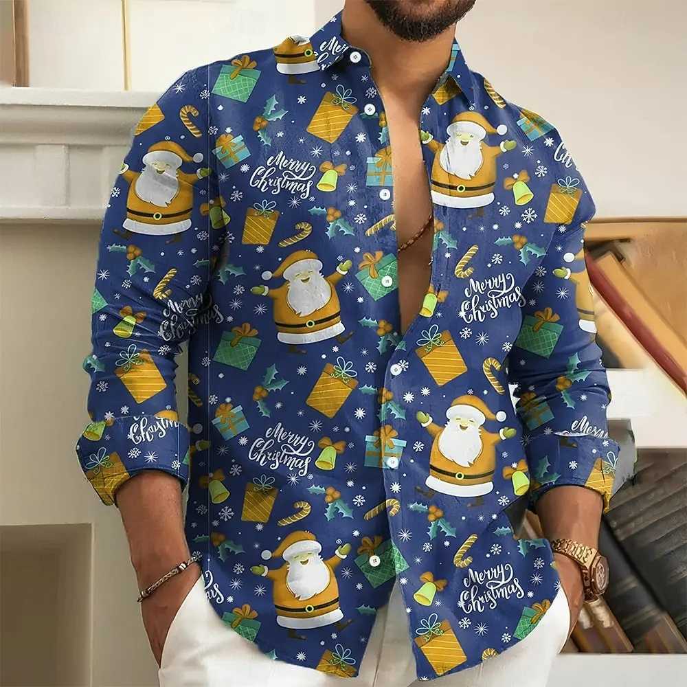Christmas Mens Santa Claus Funny Christmas Gift Shirt Button Up Shirt Long Sve Funny Outdoor Holiday Spring Fall Turndown Q1110