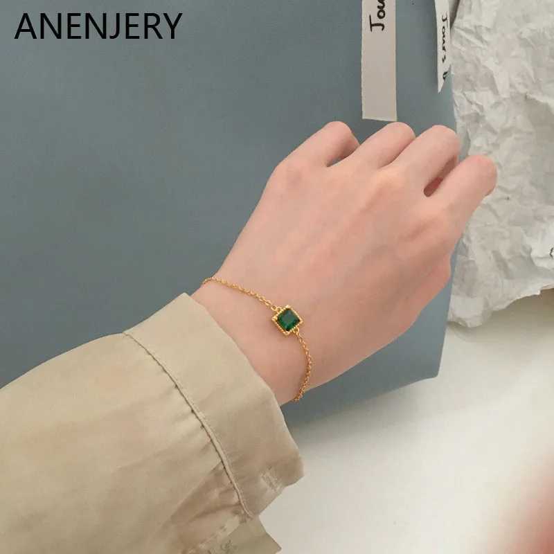 ANENJERY Luxury Zircon Bracelet For Women/Men Emerald Fashion Square Bracelet Jewelry WholesaleT251110