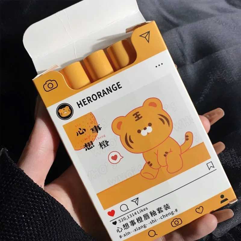 5Pcs Cartoon Cigarette Lipstick Set Long Lasting Moisturizing Lip Glaze Matte Velvet Waterproof Non-stick Cup Lip Gloss CosmeticT251110