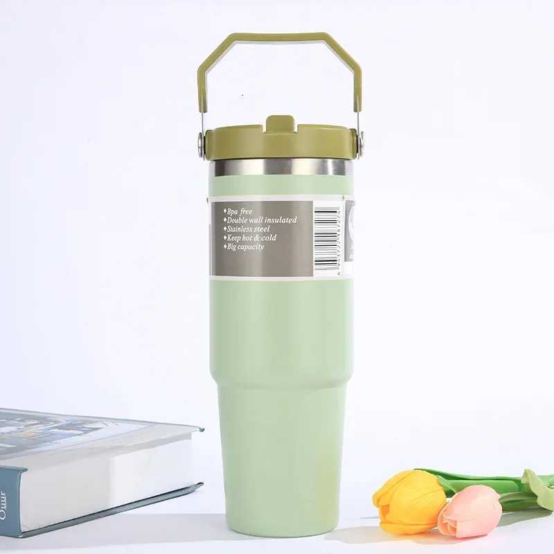 Fashionable cup Portable Car Cup Stainless Steel Thermos Cup with Straw Handle Double Walled Travel Sports Water Bottle Coffee Vacuum Flask Y251110