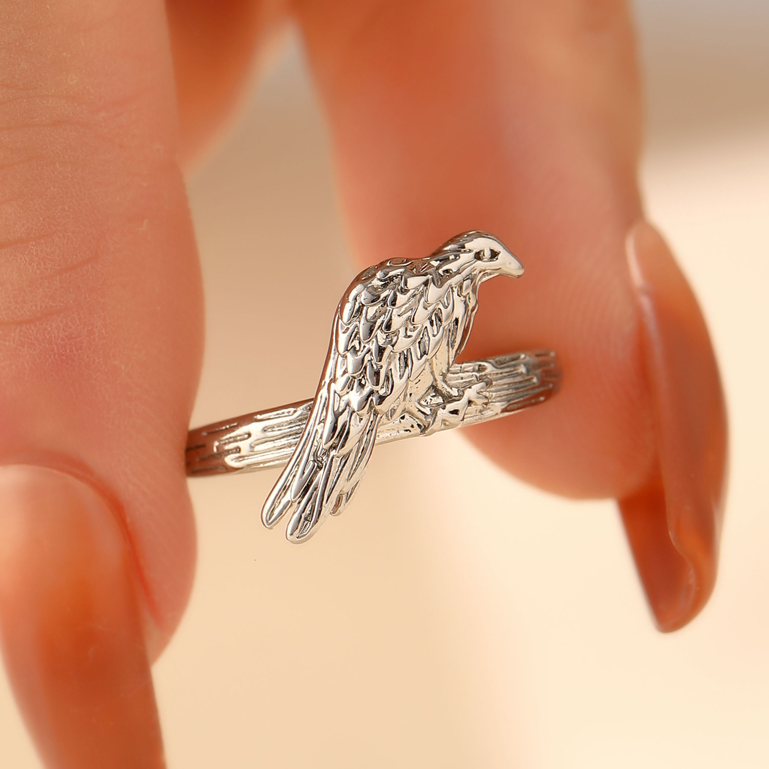 Dark Style Personality Punk Bird Raven Open for Women Niche Couple Ring