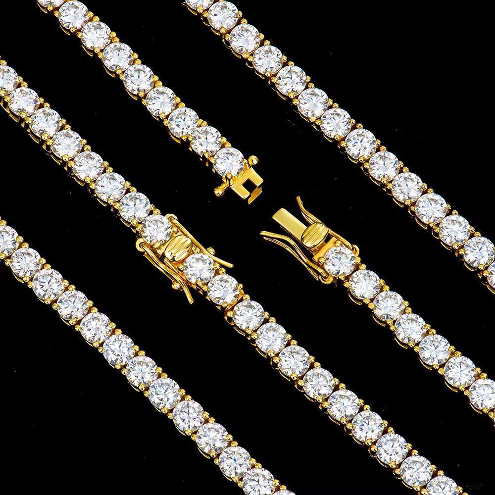 Cheap Custom Set 4mm 16-24in Gold Plated Vvs Mossanite Moissanite Chain Men Hip Hop S Tennis Necklace with Certificate