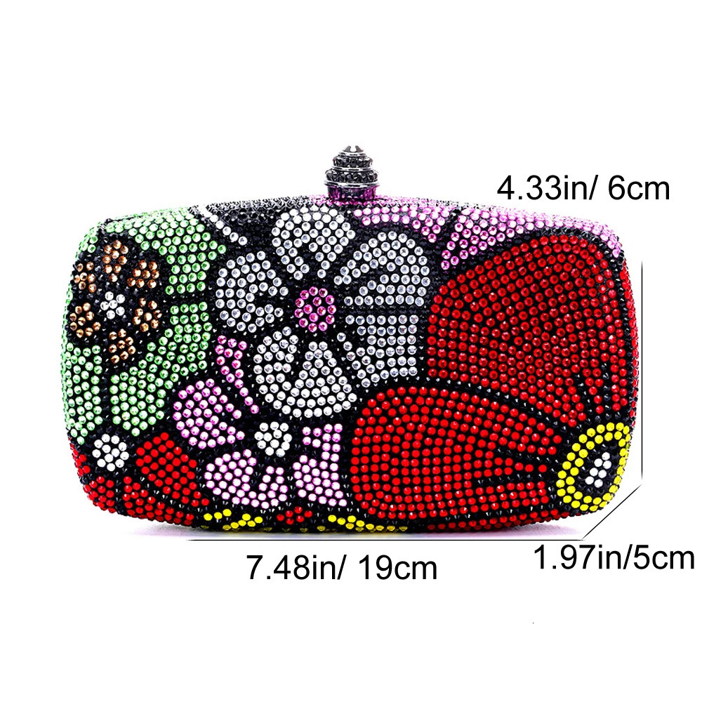 Womens MultiFlower Clutch Diamond Wedding Purse Crystal Dinner Handbag Party Stones Minaudiere Bag 251110