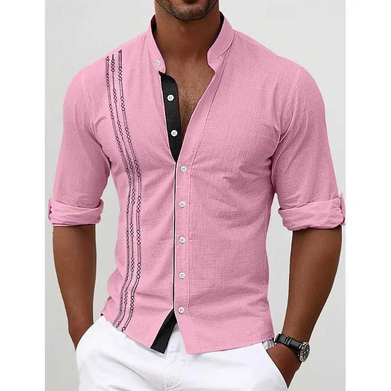 Mens new fashionable spring/summer long sleeved shirt with single-sided striped printed pattern suitable for casual wear X250410