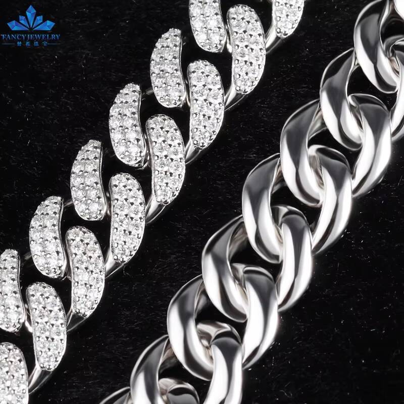 Factory Wholesale VVS Moissanite Diamond Miami 925 Cuban Link Chain 8mm 10mm 12mm 14mm 18mm 20mm Hip Hop Necklace Men Jewelry
