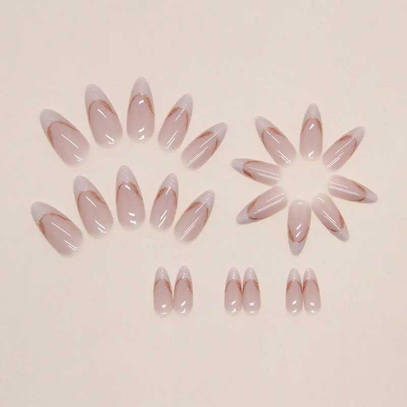 Gilt French 24 pieces pressed on nails pink gradient fake nails smooth artificial fingers reusable female fake nails W250410