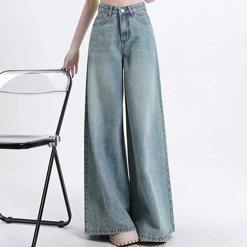 Women High Waist Korean Slacks Wide Leg Jeans Girls Punk 90s Vintage Denim Straight Leg Pants Female Light Blue Baggy Trousers C251110