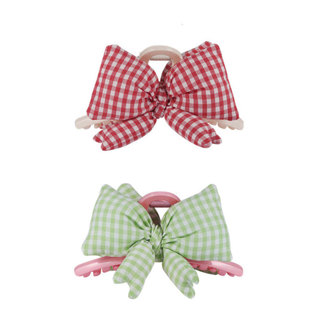 DHcollections Korean INS Style Simple Plaid Bow for Women Sweet High-end Feel Back of Head Bun Shark Clip Hair Accessory