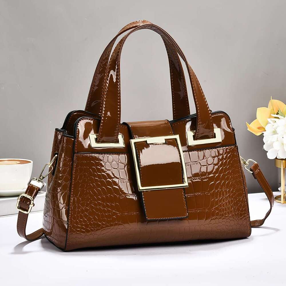 Luxurious Handbag 2025 New Classic Suitable for Middle-aged Mothers, Capacity Practical Multi-layer Crossbody Crocodile Pattern Shiny Branded High Qua