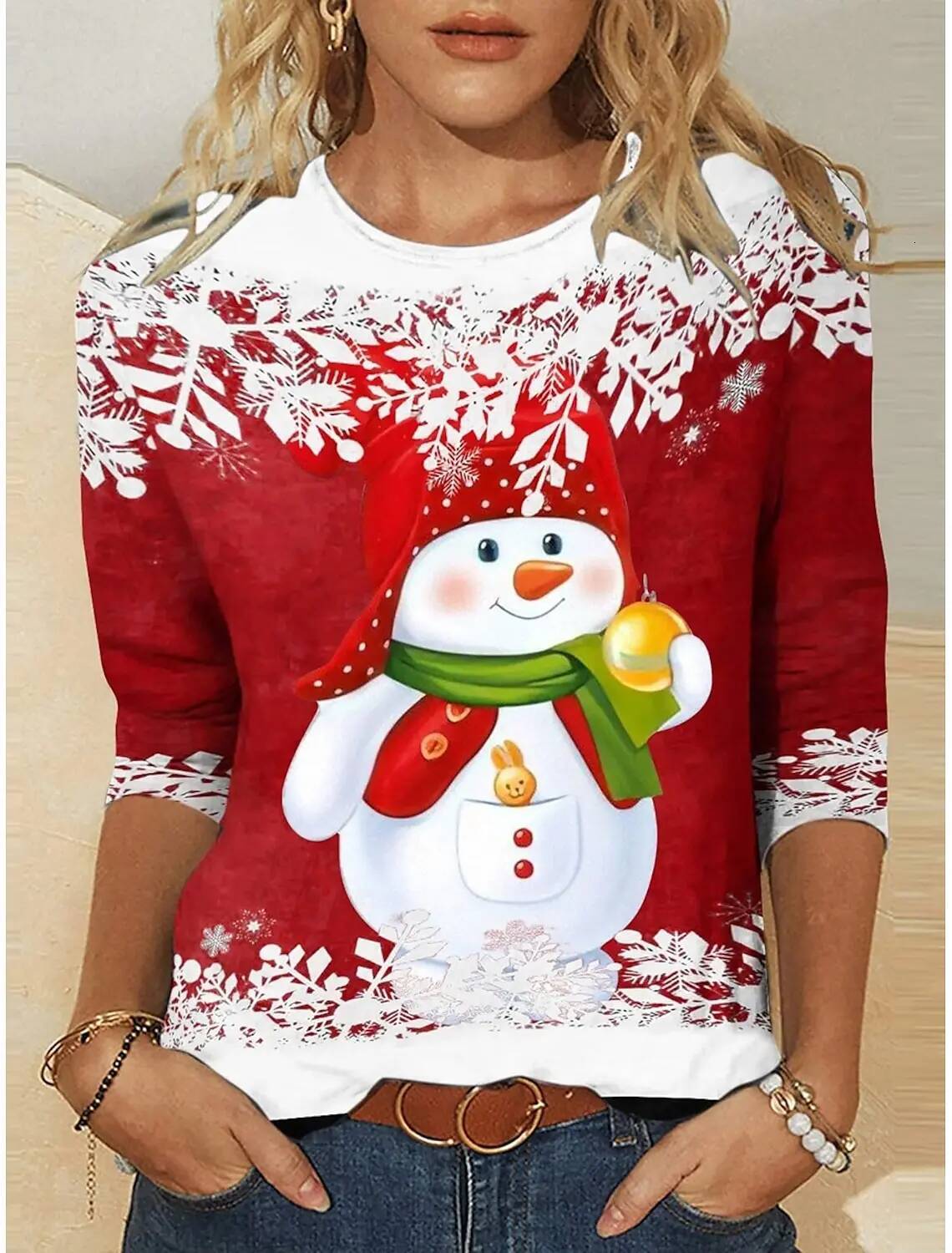 Ddmytues Christmas Theme 3D Print Trees O-Neck Long Sleeve T-Shirt Fashion Womens Casual Y2k Clothes Haruku Female Clothing