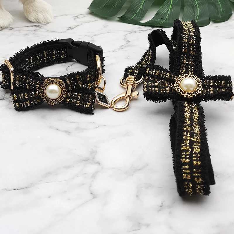 Lace Dog Leash Collar Set Vintage Bowknot Pearl Bells Girl Dog Adjustable Collar for Small Medium Dogs Puppy Collar Pet Supplies J251110