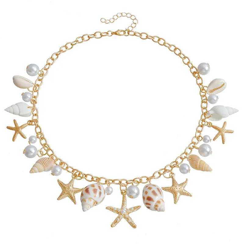 Fashionable natural shell starfish imitation pearl tassel pendant waist chain used for sexy bohemian summer chain necklace X250410