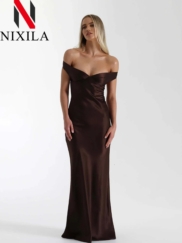 summer satin bow backless sexy womens long skirt fashionable V-neck sleeveless club party evening gown elegant clothing 250403