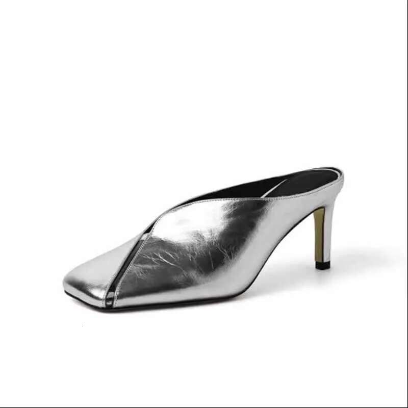 Square Toe High Heels Slippers Women Sandals Summer 2025 Brand Mules Leather Sexy Sgback Shoes Woman Pumps Sandalias