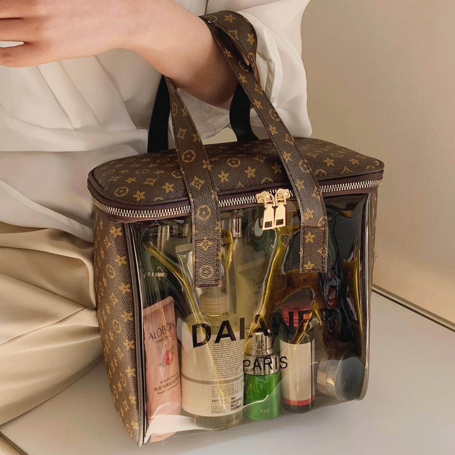 Large capacity cosmetic bag luxury design PVC waterproof transparent toiletry storage bag for Men and Women Travel