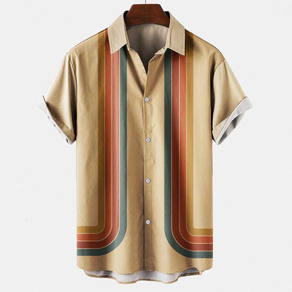 Mens Hawaiian Beach Short Sleeved Striped Shirt 3D Printed Loose Street Fun Mens Top Fashion Casual Simple Pocketless Shirt K251110